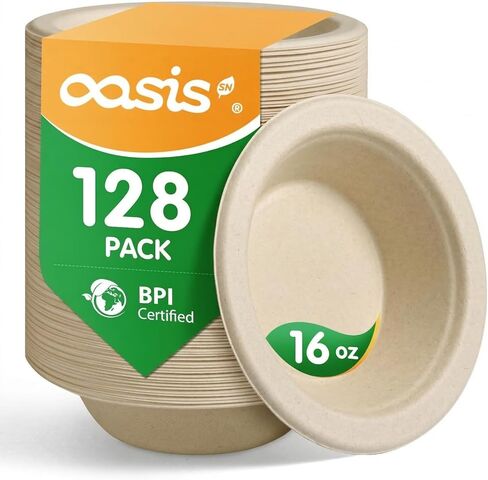 8 oz 128-Pack Compostable Paper Bowls, Small Disposable Dessert & Snack Bowls, Heavy-Duty Bagasse Bowls for Ice Cream, Sauce & Kids Meals, Microwave & Freezer Safe, Eco-Friendly (White) in Kuwait