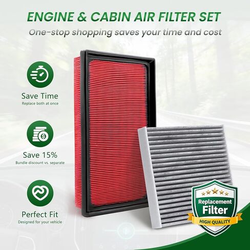 Engine & Cabin Air Filter with Activated Carbon Compatible with Highlander 2021-2023, Replacement for CF12157 & CA12289 in Kuwait