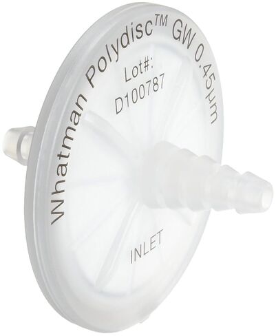 Whatman 10463400 Polydisc GW Nylon In-line Filters, 4.5 bar Maximum Pressure, 0.45 Micron, 6 to 14mm Tubing Nozzle Connection (Pack of 20) in Saudi Arabia