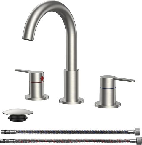 حنفيات حمام QFN باللون الأسود غير اللامع بثلاث فتحات، صنبور حوض واسع الانتشار مقاس 8 بوصات مع مهوية، مقبضان، صنبور قوس عالٍ دوار 360 درجة، لمسة نهائية خالية من البقع، معتمد من cUPC NSF ومتوافق مع CEC وDOE in Kuwait