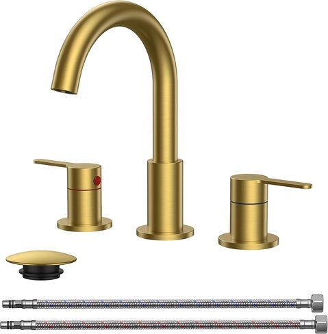 QFN Matte Black Bathroom Faucets 3 Hole, 8 Inch Widespread Vanity Sink Faucet with Aerator, 2 Handle 360° Swivel High Arc Spout, Spot-Free Finish, cUPC NSF Certified and CEC & DOE Compliant in Saudi Arabia
