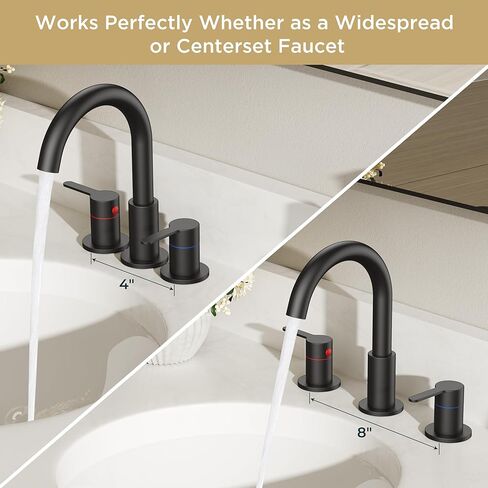 QFN Matte Black Bathroom Faucets 3 Hole, 8 Inch Widespread Vanity Sink Faucet with Aerator, 2 Handle 360° Swivel High Arc Spout, Spot-Free Finish, cUPC NSF Certified and CEC & DOE Compliant in Saudi Arabia