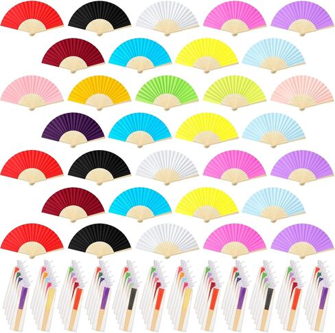 Yookeer 80 Pieces Paper Hand Fan and Organza Hand Fan Bags Bamboo Folded Hand Fan Paper Handheld Fans for Wedding Party and Home Decoration Church Wedding Gift, Party Favors, DIY Decoration(White) in Saudi Arabia