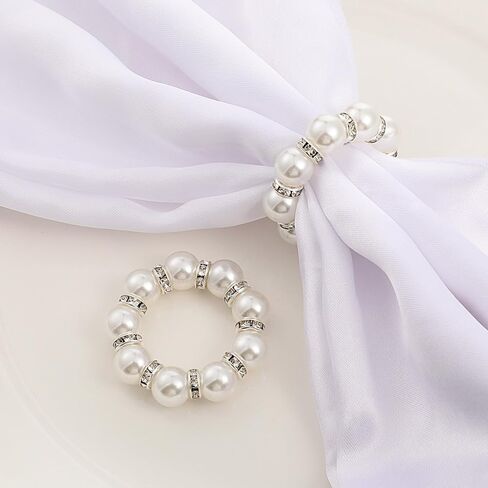 12 PCS Pearl Napkin Rings, White Napkin Rings Buckles for Table, Beaded Pearl Napkins Ring Holders for Wedding Table Decor, Formal Dinner in Saudi Arabia