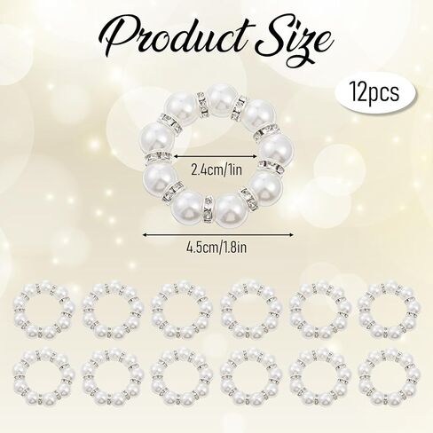 12 PCS Pearl Napkin Rings, White Napkin Rings Buckles for Table, Beaded Pearl Napkins Ring Holders for Wedding Table Decor, Formal Dinner in Saudi Arabia