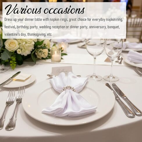 12 PCS Pearl Napkin Rings, White Napkin Rings Buckles for Table, Beaded Pearl Napkins Ring Holders for Wedding Table Decor, Formal Dinner in Saudi Arabia
