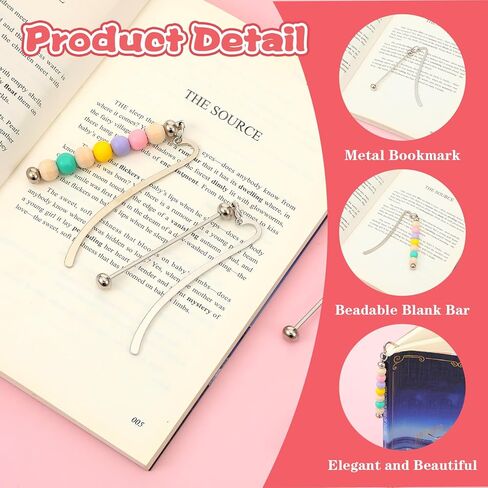 20 Pcs Beadable Bookmarks DIY Metal Blank Bar Bookmark for Beads, Beaded Craft Jewelry Pendant Charm Gift for Book Lovers, Students, Teachers, Office Supplies, Silver in Saudi Arabia
