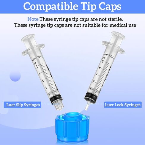 100 Pcs Syringe Tip Caps Slip Needle Cap Easy Grip Sealing Covers Replacement Accessories for Feeding Tubes Lab Dispensing Medical Household Practical Storage Supplies(Blue) in Saudi Arabia