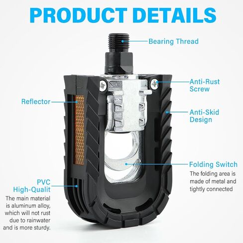 دواسات دراجة قابلة للطي عالمية غير قابلة للانزلاق دواسات ركوب الدراجات من سبائك الألومنيوم دواسة دراجة مسطحة واسعة للدراجات القابلة للطي، دراجة BMX، دراجة الطريق، دراجة جبلية MTB ﻿(أسود، الحجم: 3.86 * 2.76 * 1.18 بوصة) in Kuwait