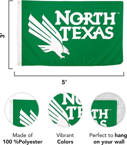 Desert Cactus University of North Texas UNT Flag - 3 x 5 Feet Green Banner, Indoor/Outdoor Durable Fabric, 100% Polyester Design (Style 1) in Saudi Arabia
