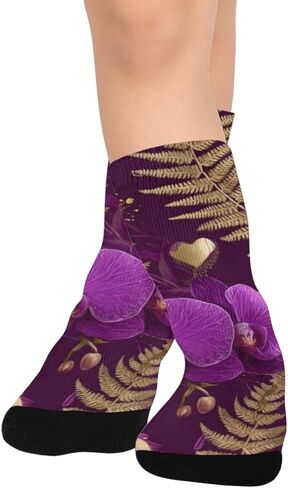 جوارب الأوركيد الذهبية على شكل قلب أرجواني للمشي لمسافات طويلة - جوارب شتوية حرارية سميكة دافئة للأولاد والبنات للمدرسة، والارتداء اليومي والأنشطة الخارجية in Kuwait