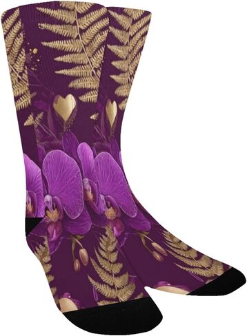 جوارب الأوركيد الذهبية على شكل قلب أرجواني للمشي لمسافات طويلة - جوارب شتوية حرارية سميكة دافئة للأولاد والبنات للمدرسة، والارتداء اليومي والأنشطة الخارجية in Kuwait