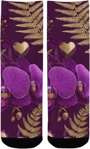 جوارب الأوركيد الذهبية على شكل قلب أرجواني للمشي لمسافات طويلة - جوارب شتوية حرارية سميكة دافئة للأولاد والبنات للمدرسة، والارتداء اليومي والأنشطة الخارجية in Kuwait