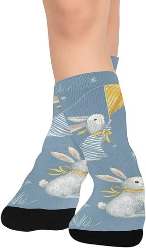 جوارب مشي على شكل أرانب مخططة باللون الأصفر - جوارب شتوية حرارية سميكة دافئة للأولاد والبنات الصغار للمدرسة، والارتداء اليومي والأنشطة الخارجية in Kuwait