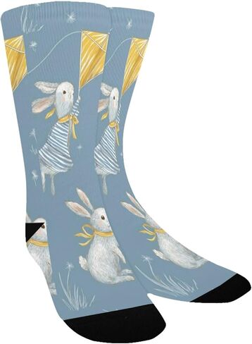 جوارب مشي على شكل أرانب مخططة باللون الأصفر - جوارب شتوية حرارية سميكة دافئة للأولاد والبنات الصغار للمدرسة، والارتداء اليومي والأنشطة الخارجية in Kuwait