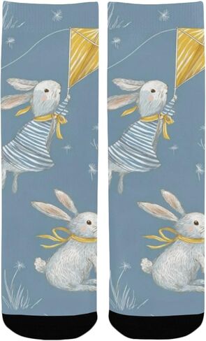 جوارب مشي على شكل أرانب مخططة باللون الأصفر - جوارب شتوية حرارية سميكة دافئة للأولاد والبنات الصغار للمدرسة، والارتداء اليومي والأنشطة الخارجية in Kuwait