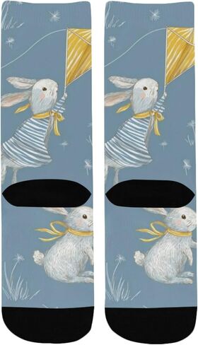 جوارب مشي على شكل أرانب مخططة باللون الأصفر - جوارب شتوية حرارية سميكة دافئة للأولاد والبنات الصغار للمدرسة، والارتداء اليومي والأنشطة الخارجية in Kuwait