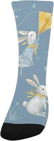 جوارب مشي على شكل أرانب مخططة باللون الأصفر - جوارب شتوية حرارية سميكة دافئة للأولاد والبنات الصغار للمدرسة، والارتداء اليومي والأنشطة الخارجية in Kuwait