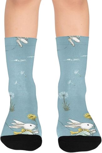 جوارب للمشي لمسافات طويلة على شكل أرانب بيضاء مخططة باللون الأصفر - جوارب شتوية حرارية سميكة دافئة للأولاد والبنات للمدرسة، والارتداء اليومي والأنشطة الخارجية in Kuwait