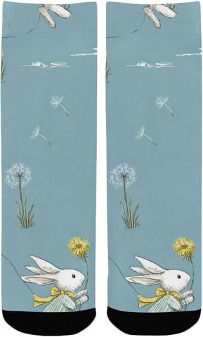 جوارب للمشي لمسافات طويلة على شكل أرانب بيضاء مخططة باللون الأصفر - جوارب شتوية حرارية سميكة دافئة للأولاد والبنات للمدرسة، والارتداء اليومي والأنشطة الخارجية in Kuwait