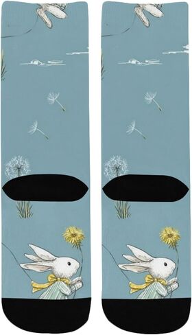 جوارب للمشي لمسافات طويلة على شكل أرانب بيضاء مخططة باللون الأصفر - جوارب شتوية حرارية سميكة دافئة للأولاد والبنات للمدرسة، والارتداء اليومي والأنشطة الخارجية in Kuwait