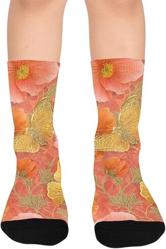 جوارب المشي لمسافات طويلة على شكل زهرة الخوخ المرجاني - جوارب شتوية حرارية سميكة دافئة للأولاد والبنات الصغار للمدرسة، والارتداء اليومي والأنشطة الخارجية in Kuwait