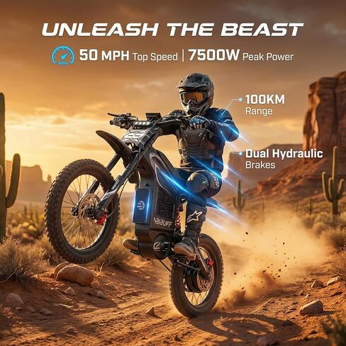 JVV GT600 Electric Dirt Bike for Adults, 72V 30Ah Battery, 50MPH, 7500W Peak Power in Saudi Arabia