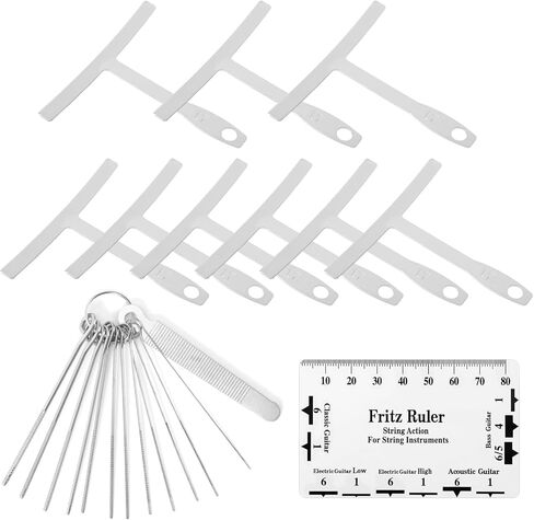 11pcs Guitar Luthier Tools Set, Include 9 Guitar Understring Radius Gauge 1 String Action Gauge Ruler 1 Bridge Saddle Nut Files for Bass Setup Repair Tool Kit in Saudi Arabia