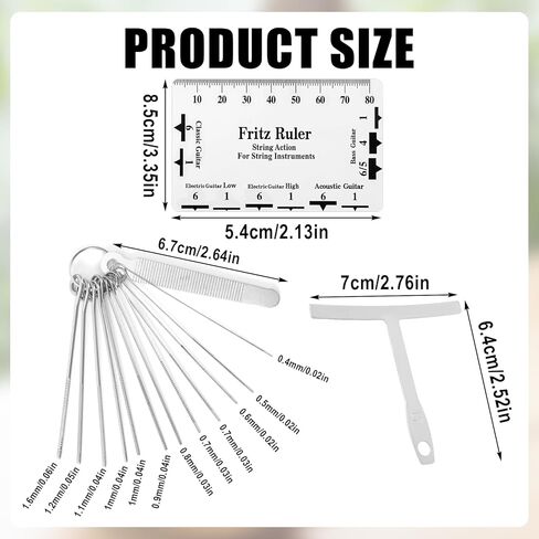 11pcs Guitar Luthier Tools Set, Include 9 Guitar Understring Radius Gauge 1 String Action Gauge Ruler 1 Bridge Saddle Nut Files for Bass Setup Repair Tool Kit in Saudi Arabia