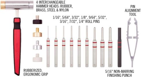 مجموعة ثقوب دوارة من Real Avid ومطرقة + كتلة مقعد مغناطيسية غير قابلة للانزلاق | 10 دبابيس معدنية مطلية بالنيكل، 4 رؤوس مطرقة قابلة للتبديل - النحاس والفولاذ والمطاط والنايلون وكتلة مقاعد غير قابلة للتشوه in Kuwait