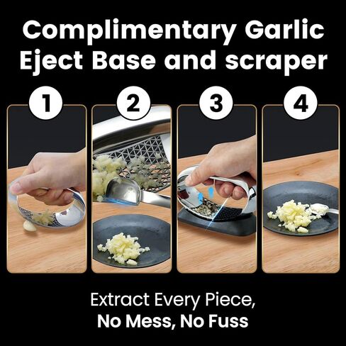 Garlic Press Rocker Stainless Steel with Eject Base + Scraper Spoon, Innovative 3D Cutting, Easy Crush & Clean Garlic Mincer, Premium Garlic Peeler Tool with Non-Slip Ergonomic Grip, 5 Year Warranty in Kuwait
