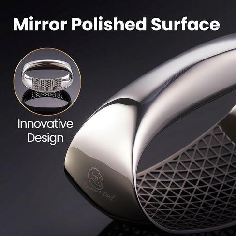 Garlic Press Rocker Stainless Steel with Eject Base + Scraper Spoon, Innovative 3D Cutting, Easy Crush & Clean Garlic Mincer, Premium Garlic Peeler Tool with Non-Slip Ergonomic Grip, 5 Year Warranty in Kuwait