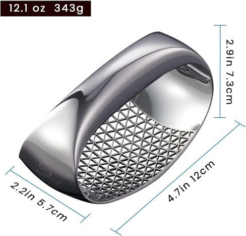 Garlic Press Rocker Stainless Steel with Eject Base + Scraper Spoon, Innovative 3D Cutting, Easy Crush & Clean Garlic Mincer, Premium Garlic Peeler Tool with Non-Slip Ergonomic Grip, 5 Year Warranty in Kuwait