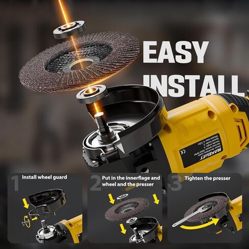 طاحونة زاوية لاسلكية 4-1/2 بوصة، مجموعة أدوات طاحونة بدون فرش، بطاريات 2 × 21 فولت 4.0 أمبير، مطحنة لاسلكية 10000 دورة في الدقيقة، أداة قطع لقطع المعادن، الطحن، التلميع، إزالة الصدأ (أصفر) in Kuwait