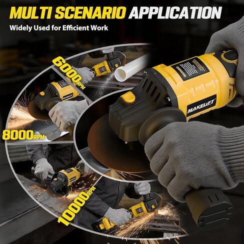 طاحونة زاوية لاسلكية 4-1/2 بوصة، مجموعة أدوات طاحونة بدون فرش، بطاريات 2 × 21 فولت 4.0 أمبير، مطحنة لاسلكية 10000 دورة في الدقيقة، أداة قطع لقطع المعادن، الطحن، التلميع، إزالة الصدأ (أصفر) in Kuwait