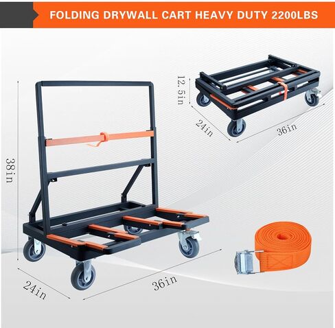 Upgrade Folding Drywall Cart Heavy Duty,2200 LBS Load Capacity Drywall Dolly,Portable Panel Cart for Moving Glass Panel Sheetrock Plywood Lumber (Orange) in Saudi Arabia