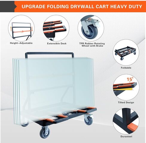 Upgrade Folding Drywall Cart Heavy Duty,2200 LBS Load Capacity Drywall Dolly,Portable Panel Cart for Moving Glass Panel Sheetrock Plywood Lumber (Orange) in Saudi Arabia