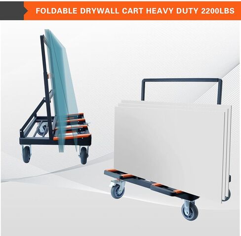 Upgrade Folding Drywall Cart Heavy Duty,2200 LBS Load Capacity Drywall Dolly,Portable Panel Cart for Moving Glass Panel Sheetrock Plywood Lumber (Orange) in Saudi Arabia