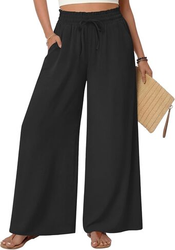 Netsmile Women's Wide Leg Palazzo Pants High Waist Drawstring Dressy Flowy Casual Boho Trousers with Pockets in Kuwait