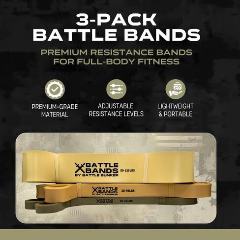 Battle Bunker Thick Resistance Bands Set for Pull Up Assist (3 Pack, 10–125 lbs) – Heavy Duty Workout Bands for Strength Training, Home Gym & Stretching – Durable Exercise Bands for Men & Women in Saudi Arabia