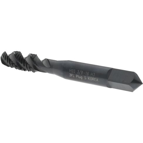 Hertel High-Speed Steel Spiral Flute Tap, 3/8-16 UNC, 3 Flute, Plug Chamfer, Oxide Finish, 2-15/16" OAL, Right Hand in Saudi Arabia