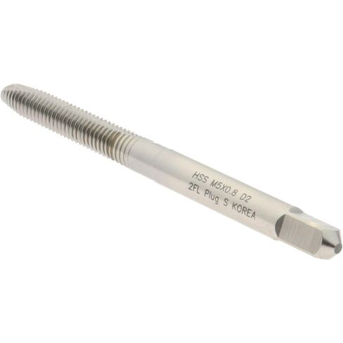 Hertel Spiral Point Tap, M5x0.8 Metric Coarse, 2 Flutes, HSS, 0.194" Shank Diameter, Bright/Uncoated, 7/8" Thread Length, Right Hand, D2 in Saudi Arabia