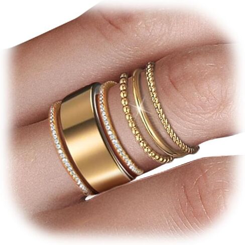 14K Gold Plated Thin Stackable Rings for Women Minimalist Non Tarnish Half Cubic Zirconia Stacking Rings for Oura Ring Oura Gen 4/ Gen 3 Dainty Statement Band Rings Set Size 6-9in in Kuwait