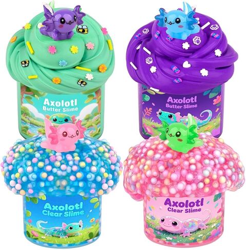 4 Pack Axolotl Slime Kit ، Butter & Clear ، Film Party Favors للأطفال مع سحر Axolotl ، وليميات ناعمة ومطاطية اللون الأرجواني الوردي للبنات والفتيان 4-12 ، مكافآت الفصل الدراسي ، هدايا عيد ميلاد in Saudi Arabia