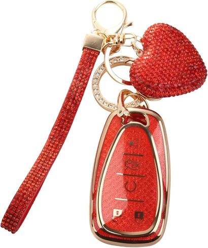 Compatible with Chevy Key Fob Cover,Keyfobs Covers with Bling Heart Keychain,Stylish Car Accessories Car Key Cover in Saudi Arabia
