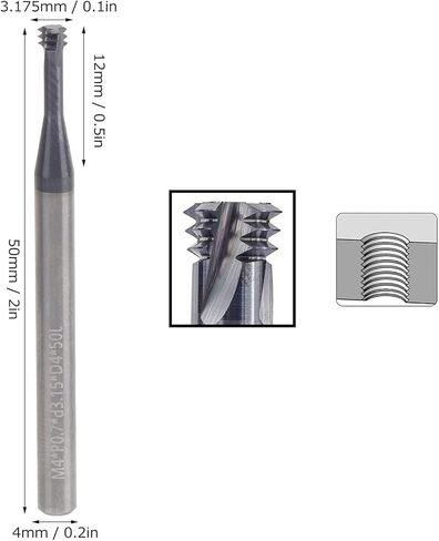 3 Tooth Metric 60° Tungsten Steel Thread Milling Cutter for CNC Machines, M4x0.7xD4x50 Hand Tool, and Durable for Cutting Multiple Materials in Kuwait