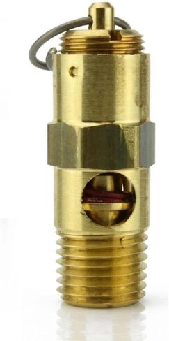 صمام تخفيف أمان ضاغط الهواء AS25075 - لأجزاء خزانات تخزين ضاغط الهواء كونرادر - صمام منبثق للخزانات - 75 رطل لكل بوصة مربعة 1/4 بوصة ذكر NPT 68 SCFM إجمالي طول الصمام: 1-5/8 بوصة نحاس صلب ذهبي in Kuwait