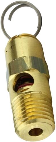 صمام تخفيف أمان ضاغط الهواء 25080 - لأجزاء خزان تخزين ضاغط الهواء كونرادر - صمام منبثق للخزانات - 80 رطل لكل بوصة مربعة 1/4 بوصة ذكر NPT نحاس صلب 42 SCFM إجمالي طول الصمام: 1-5/8 بوصة ذهبي in Kuwait