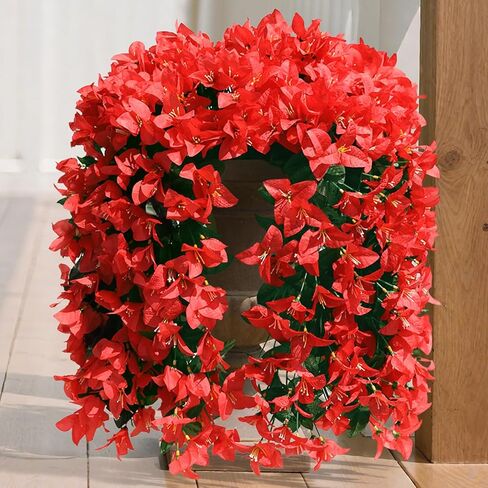 NESCCI 8 عبوات من زهور إبرة الراعي الاصطناعية للأماكن الخارجية المقاومة للأشعة فوق البنفسجية والزهور الصناعية إبرة الراعي الحريرية والزهور الصناعية للمزارعين في الهواء الطلق ونباتات الحديقة وعتبة النافذة وديكور المنزل (أحمر) in Kuwait