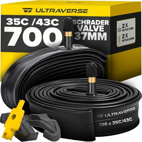 Ultraverse Bike Inner Tube for 700x35-43c, 28 inch Bicycle Wheel Sizes with 37mm Schrader Valve - Butyl Rubber Tubes for Road and Gravel Bikes - 2 Pack with 2 tire levers Included in Kuwait